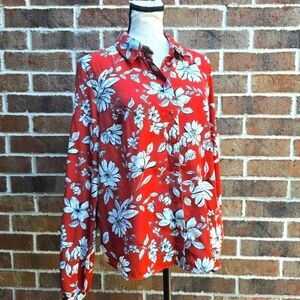 Forever 21 Red and White Floral Button Down Shirt